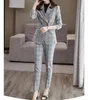 British Style Women's Suit Plaz Blazer and Pants Double Breasted Jacket Formell byxdräkt för Work Wear Office Outfits 2 Piece 240129