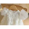 Weiße Spitze Tutu Blumenmädchenkleider 2024 neues Kleinkind Kleinkind Festzug Party Geburtstag Satin Juwel Hals Applikationen Puffy Kinder Geburtstag Kommunion Kleid mit großer Schleife hinten