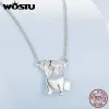 Necklace WOSTU 925 Sterling Silver Cute Pug Pendant Necklace Pet Dog Neck Chain For Women Original Design Fine Jewelry Birthday Gift