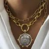 Halsband Moda mode Big Elizabeth Vintage Coin Round Pendant Necklace For Women Portrait Thick Chain Simple Choker Halsbandsmycken