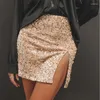 Jupes élégantes mode paillettes métalliques scintillantes mini pour robes d'été pour femmes 2024 fête solide maigre sexy dames
