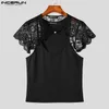 Männer Tank Tops INCERUN Männer Spitze Patchwork Transparent Oansatz Ärmel 2024 Unregelmäßige Westen Streetwear Sommer Mode Kleidung