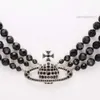 ネックレスViviane Vivienen Westwoods Designer Necklace for Women Satellite Planet Empress Dowager Xis Threelayer Black Pearl Necklace Womens Beaded