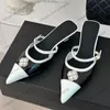 Dames Slingbacks Sandalen Designer Kalfsleer Lage Hakken Met Strik Imitatieparels Nette Schoen Elastische Slides Puntige Neus Slippers Verstelbare Enkelgesp Vrijetijdsschoen