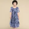 Casual Dresses Plus Size Party Dress Women Midi Flower Print Mother With Double Layers Irregular Hem Round Neck For