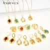 Sets Andywen 925 Sterling zilveren transparante turquoise ovalen drop earring ring ketting sieraden set rock punk 2020 fijne sieraden