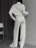REALEFT Autumn Winter 2 Pieces White Women's Sets Knitted Tracksuit Turtleneck Sweater and Straight Jogging Pant Suits 240119