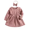 Flickklänningar Citgeeautumn Solid Kids Baby Fall Outfits Lång ärm Ruffle Dress Bow pannbandskläder