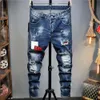 Herenjeans Manbroek Designer Zwarte magere stickers Lichte wassing Gescheurde motorfiets Rock Revival Joggers True Religions Heren