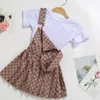 Trendigt märke kortärmad Camisole Vest Dress Two-Piece Set för flickor och spädbarn Westernized Set Princess Style Korean version Fashionabla klänning