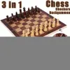 Bomboniera 3 in 1 Set di scacchi pieghevoli internazionali in legno Gioco da tavolo Giocattoli educativi Dama backgammon portatile 29 29 cm2625