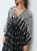 Mulheres Swimwear Elengant Preto Plus Size Kaftan para Mulheres Long Beach Dress 70s Caftans Azul Impressão Borboleta Banheira Terno Cover Up Robe