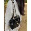 School Bags Black Graceful Chain Backpack For Women 2024 Ins Super Small Student Oil Wax Leather Female Shoulder Bag