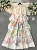 Casual Dresses VANOVICH Spring 2024 Design Fashion Printing Slim Long Dress Women Temperament Stand Collar Sleeve A-line