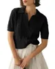 Pulls pour femmes Casual Câble Noir Tricot Lâche Pull à manches courtes Printemps Été 2024 Solide Mode Doux Revers V Col Pull Top Y2K