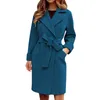 Kvinnor Pink Trench Coat Casual Mid Long Overcoat Lapel Open Front Cardigan Outwear Woolen Boot Winter Jackets For Women 240122