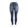 Женские джинсы, сексуальные длинные женские джинсы с дырочками и кисточками, джинсовые брюки на молнии с высокой талией, темно-синие брюки, модная уличная одежда Y2k на весну
