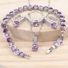 Ensembles de bijoux de mariée de luxe de luxe 925 Silver Purple Cubic Zirconia Costume Bracelet Boucles Boucle d'oreilles Ensemble de collier pendentif