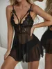 Women's Sleepwear Costumes Sexy Set Babydoll Thong Pajamas Dresses Exotic Lingerie Bow Free Nightdress Erotic Lace