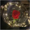 Party Decoration LED Lysande ballong Rose Bouquet Transparent Bobo Ballon Valentines Day Gift Glow Birthday Wedding Decor Y0622 DRO DH7LU