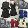 Women's Sleepwear Lingerie Women Silk Lace Robe Dress Nightdress Kimono Set Rose For Nightgown Bathrobe Ropa De Mujer