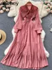 Casual Dresses Vintage Beach Red Maxi Dress Women Elegant Hollow Out Korean Holiday Split Female Long Sleeve Fairy Party