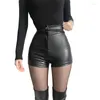 Kvinnors shorts vinter kvinnor kläder pantaloner cortos mini kort mujer vetement femme sexig pu hög midja höft wrap stretch läderbyxor