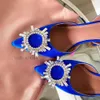 Begum Crystal-Embellished Buckle Navy Taches Pompes Chaussures Bobine Talons Sandales pour femmes Talon Luxurys Designers Robe Chaussure Soirée Slingback Sandale Chaussures d'usine