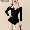 Costumi da bagno da donna VigoAnne Nero Manica lunga Donna 2024 Sexy Push UP Hollow Costume intero Costume da bagno coreano chiuso Monokini Beach