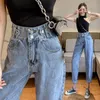 Kvinnors jeansbyxor blå byxor för kvinnor mage kontrollerar kvinnor med fickor hög midja s denim medium lyxdesigner hippie a xxl