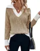 Kadın Sweaters Kadın Kablo Örgü Kontrast Renk Kazak v yakalı uzun kollu gevşek kazak üst sonbahar Kış S-L toptan satış
