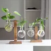 Planters Pots Terrarium Plant Vases Hydroponic Vintage Transparent Glass Träram Flowerpot Tablettblomma Shees Balkong Offi Dhodn