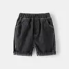 2024 Summer Children Boys Shorts Cotton Elastic midja Baby Denim Solid Pocket Casual mångsidiga unga barn Jeans 240124