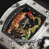 Montres mécaniques automatiques, cadran supérieur, remontage du tigre, véritable dragon peint, boîtier à main, bracelet en caoutchouc rouge, Super édition 2022