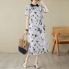 Party Dresses 2024 Arrival Ink Painting Patchwork Thin Light Soft Loose Summer Dress Fashion Women Casual Chinese Style Robes