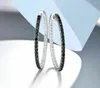 Dangle Earrings Hoop For Women Shiny Black Spinel White CZ Simple Style Large Circle