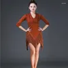 Abbigliamento da palcoscenico Abito da ballo latino da donna con frange per abbigliamento femminile Concorrenza professionale di fascia alta Nappe Costume adulto Vestido Tango