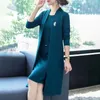 Vestidos de trabalho feminino vestido casaco terno primavera outono elegante senhoras de meia idade feminino frente aberta longo cardigan o pescoço sem mangas kit