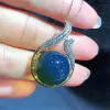 Necklaces 16mm Natural Blue Amber Necklace Pendant For Women Lady Men Gift Crystal Stone Silver Round Beads Reiki Gemstone Jewelry AAAAA