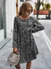 Basic Casual Dresses Spring Autumn Print Women Casual Button A Line Loose Knee Length Dress T240129