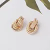 Women's three-layer small round knot screw earrings Maxi geometric pattern fashionable metal gold punk jewelry 240129