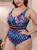 Mulheres Swimwear Vigojany 2024 Impressão Strapped Plus Size Mulheres Push Up Grande One Piece Swimsuit Backless Beach Chubby Big Bathing Terno