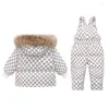 Kleidung Sets 2024 Winter 2 3 4 Jahre Baby Kinder Dickes Fell Mit Kapuze Jacke Overalls Anzug 2 stücke Ente unten Set Für Mädchen Jungen