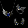 Necklace Fashion Jewelry Three Piece Set For Women Black Gold Jewelry Zircon Black Gold Two Tone Devil Wings Ring Necklace Stud Earrings