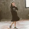 Girl Dresses 2024 Autumn Kids Teenager Girls Clothes Long-sleeved Letters Splicing T-shirt Mesh Dress Baby Fashion 5 6 7 8 9 10 11 12 Year