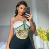 Tanks de femmes sexy de la dentelle épaule femme crop top top blanc imprimé floral up y2k tops femelles vacances d'été slim mode bustier