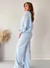 Modny cekinowy zestaw odzieży męskiej odpowiednie dla kobiet luźne i błyszczące O-Neck Long Rleeves Płaszcze Wysokie talię szczotkowane proste spodnie 240129