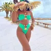 Kvinnors badkläder sexig grön bikini 2024 baddräkt Kvinnor Rhinestone Badkläder Push Up Bikini Set Brasilian Bathing Summer Beach Wear Swimming T240129