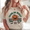 Camiseta feminina impressão branca carta dos desenhos animados halloween outono casual camiseta roupas tendência 90s mulheres t vêm senhoras imprimir camisetas gráficas t240129