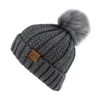 Berets Knitted Hat Fashion Warm Braid Hair Ball Imitation For Women Dark Grey Random Style